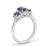 Thumbnail Image 2 of Emerald-Cut Blue Lab-Created Sapphire and 1/4 CT. T.W. Diamond Frame Three Stone Ring in 10K White Gold