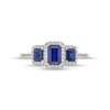 Thumbnail Image 4 of Emerald-Cut Blue Lab-Created Sapphire and 1/4 CT. T.W. Diamond Frame Three Stone Ring in 10K White Gold