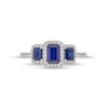 Thumbnail Image 3 of Emerald-Cut Blue Lab-Created Sapphire and 1/4 CT. T.W. Diamond Frame Three Stone Ring in 10K White Gold