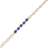 Thumbnail Image 0 of Pear-Shaped Ceylon Blue Lab-Created Sapphire Five Stone Link Chain Bracelet in 10K Gold - 7.25"