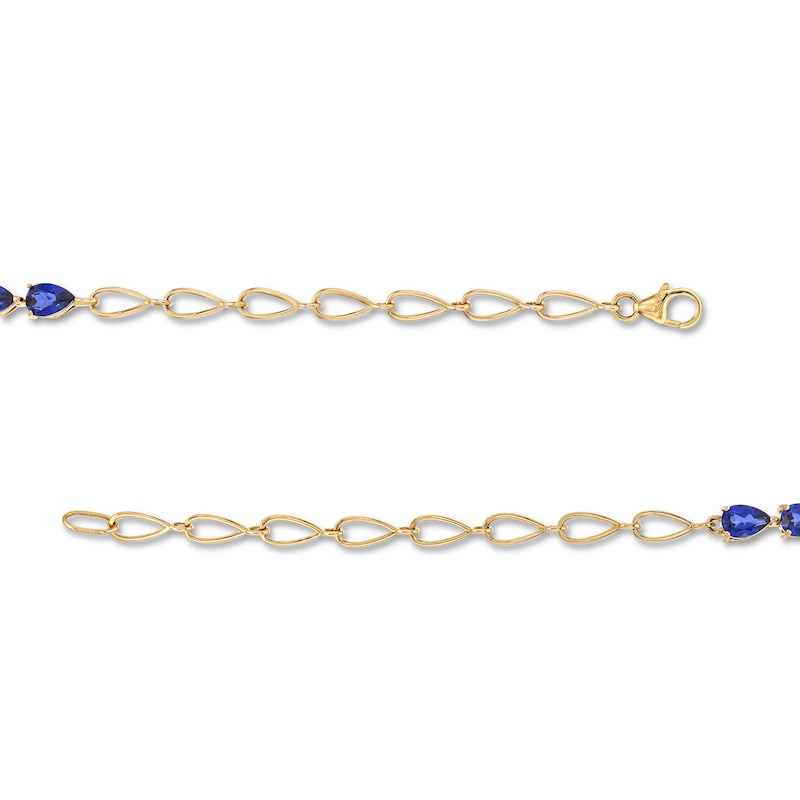 Main Image 3 of Pear-Shaped Ceylon Blue Lab-Created Sapphire Five Stone Link Chain Bracelet in 10K Gold - 7.25"