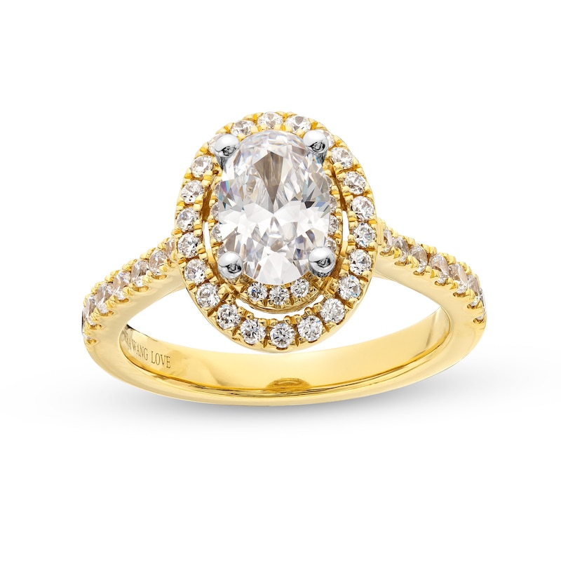 Main Image 1 of Vera Wang Love Collection 1-5/8 CT. T.W. Oval-Cut Framed Diamond Engagement Ring in 14K Gold (I/SI2)