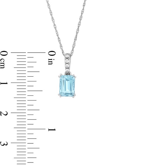 Emerald-Cut Aquamarine and 1/20 CT. T.w. Diamond Drop Pendant in 10K White Gold