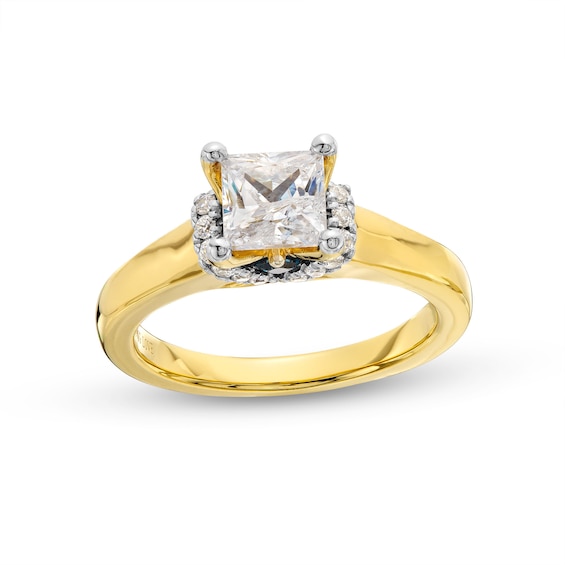 Vera Wang Love Collection 1-1/8 CT. T.w. Princess-Cut Diamond Collar Engagement Ring in 14K Gold (I/Si2)