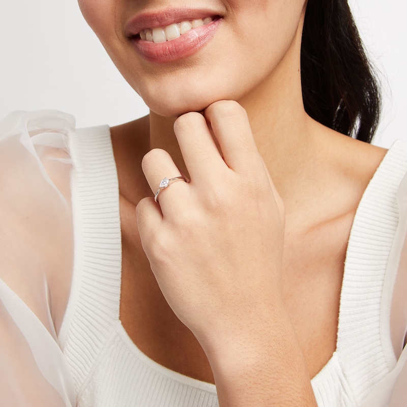 Main Image 2 of 1/3 CT. Pear-Shaped Diamond Sideways Solitaire Engagement Ring in 14K White Gold (I/I1)