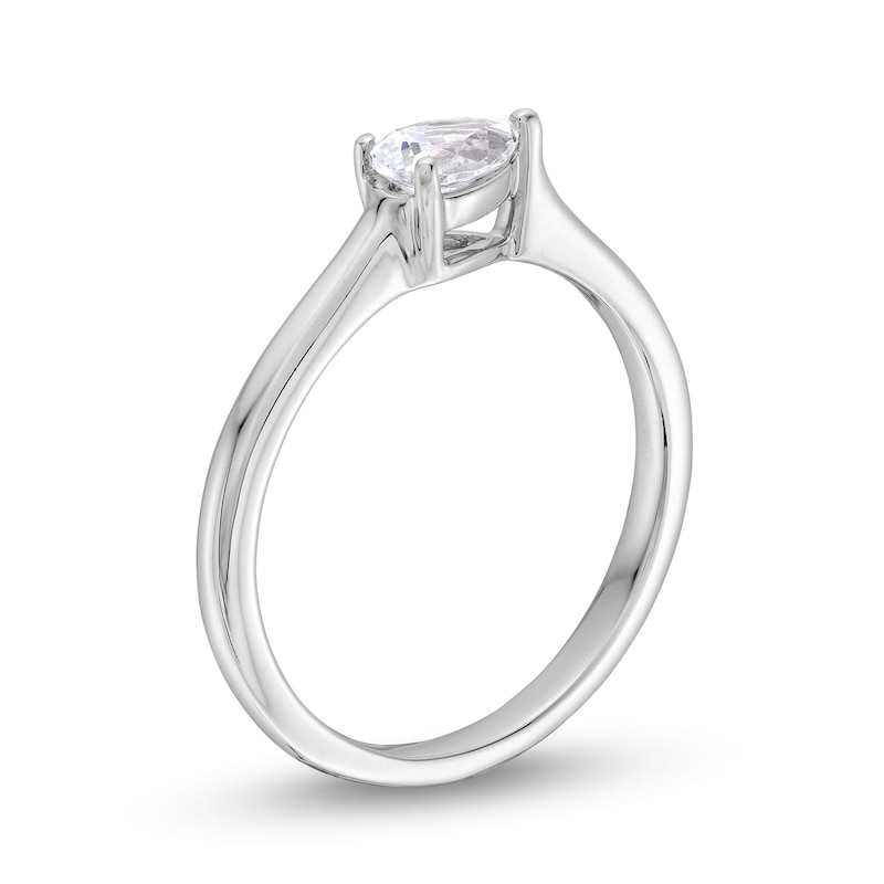 Main Image 3 of 1/3 CT. Pear-Shaped Diamond Sideways Solitaire Engagement Ring in 14K White Gold (I/I1)