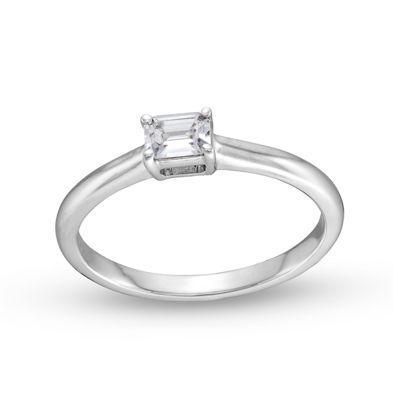 1/3 CT. Emerald-Cut Diamond Sideways Solitaire Engagement Ring in 14K White Gold (I/I1)