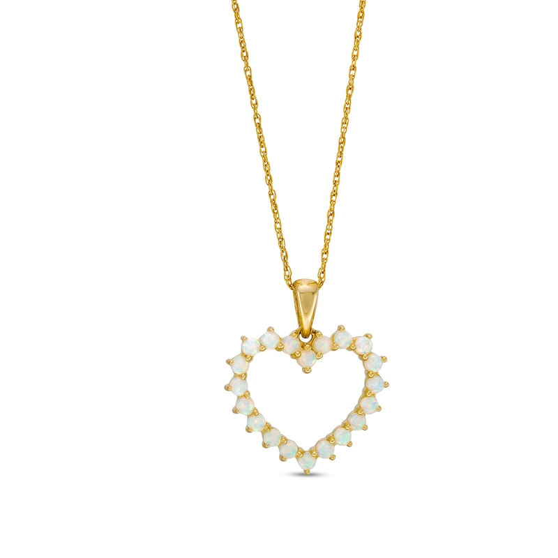 Lab-Created Opal Heart Outline Pendant in 10K Gold