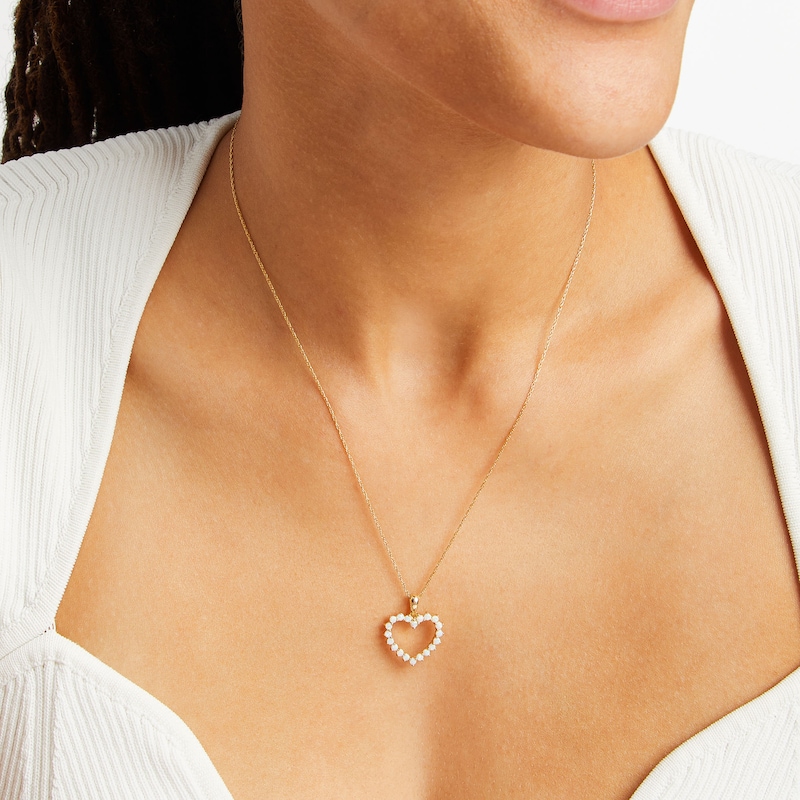 Lab-Created Opal Heart Outline Pendant in 10K Gold