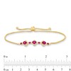 Thumbnail Image 3 of Oval Certified Ruby and 1/5 CT. T.W. Diamond Flower Frame Three Stone Bolo Bracelet in 10K Gold - 9&quot;