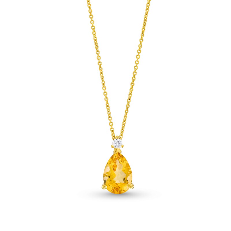 Main Image 1 of Pear-Shaped Citrine and 1/20 CT. Diamond Drop Pendant in 10K Gold