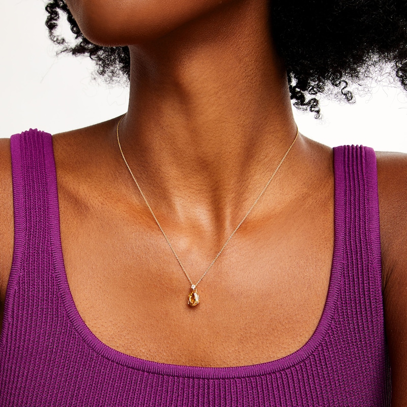 Main Image 2 of Pear-Shaped Citrine and 1/20 CT. Diamond Drop Pendant in 10K Gold