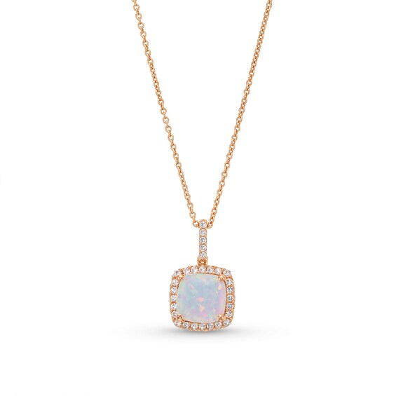 Cushion-Cut Opal and 1/6 CT. T.w. Diamond Frame Pendant in 10K Rose Gold