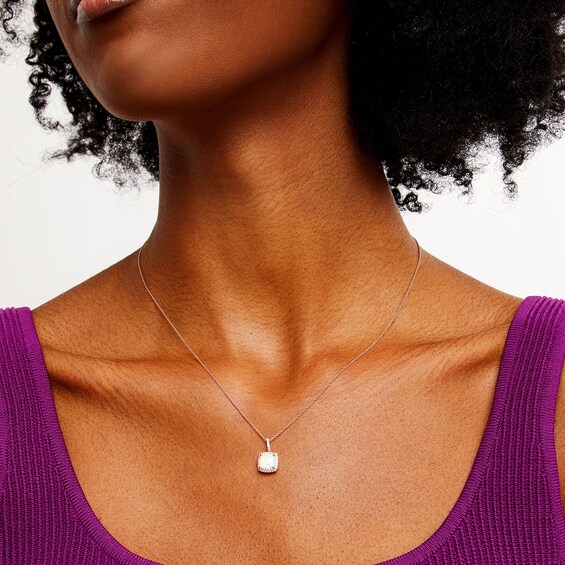 Cushion-Cut Opal and 1/6 CT. T.w. Diamond Frame Pendant in 10K Rose Gold