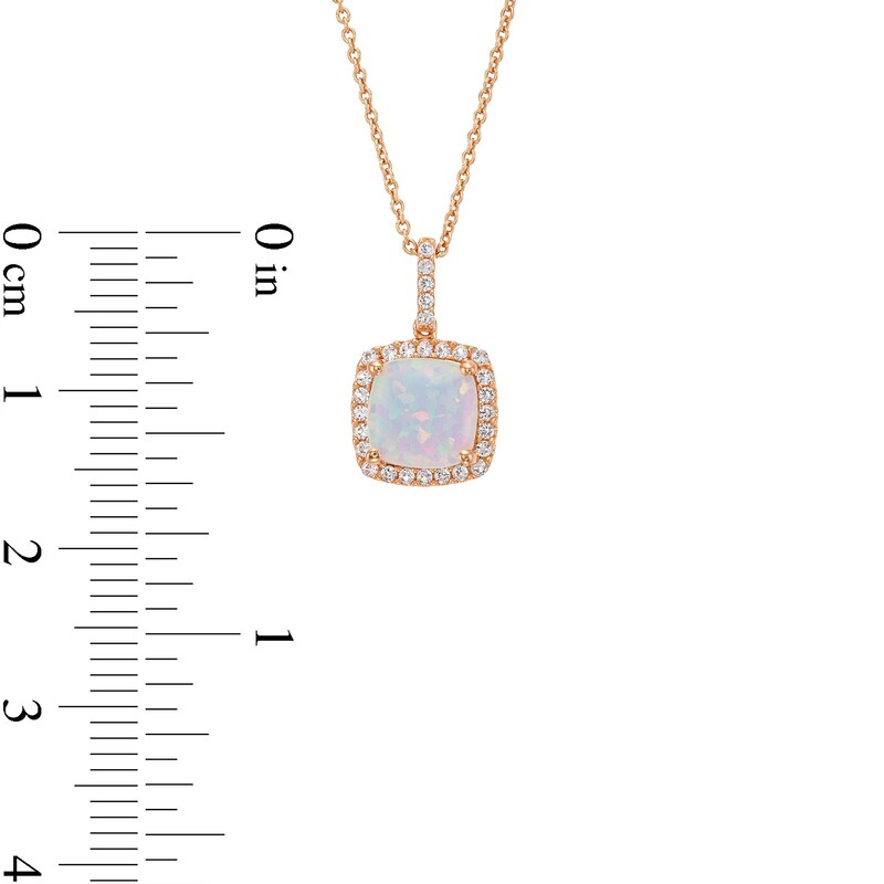 Main Image 3 of Cushion-Cut Opal and 1/6 CT. T.W. Diamond Frame Pendant in 10K Rose Gold
