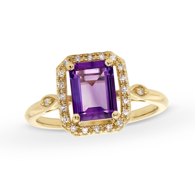 Princess-Cut Amethyst and 1/10 CT. T.W. Diamond Open Octagon Frame Ring in 10K Gold