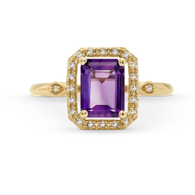 Princess-Cut Amethyst and 1/10 CT. T.W. Diamond Open Octagon Frame Ring in 10K Gold