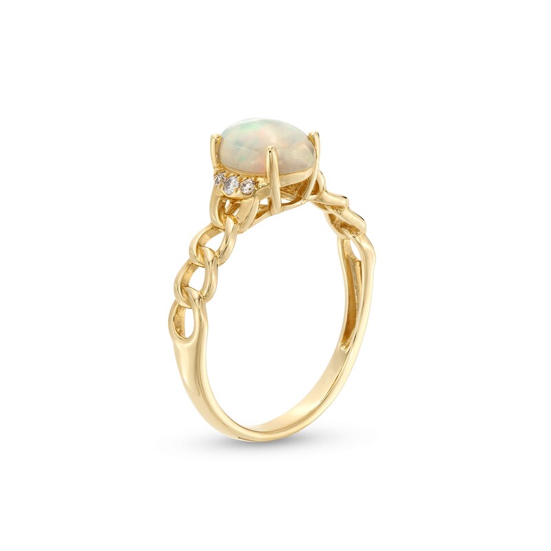 Main Image 3 of Oval Opal and 1/20 CT. T.W. Diamond Collar Curb Chain Shank Ring in 10K Gold