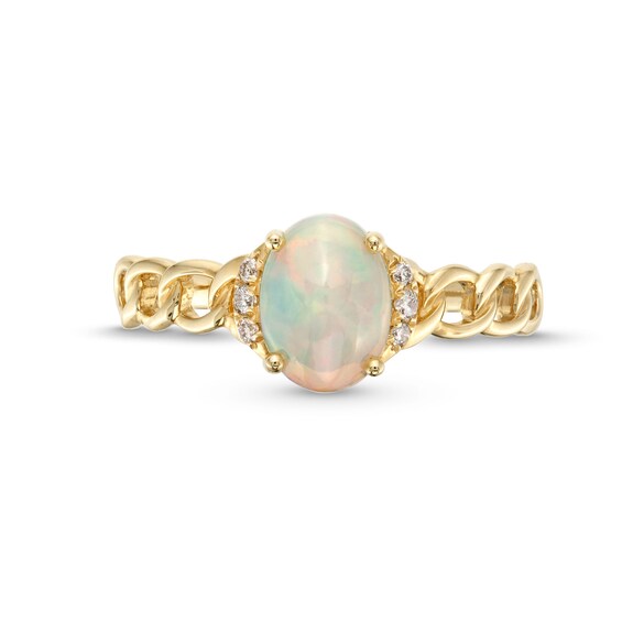 Oval Opal and 1/20 CT. T.w. Diamond Collar Curb Chain Shank Ring in 10K Gold