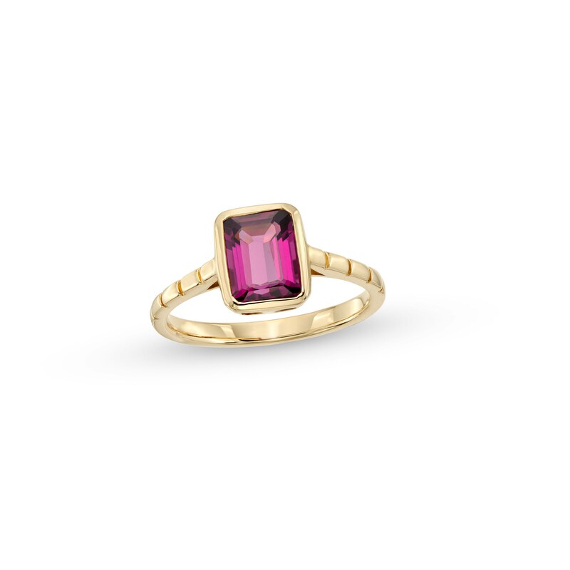 Main Image 1 of Emerald-Cut Rhodolite Garnet Fashion Ring in 10K Rose Gold