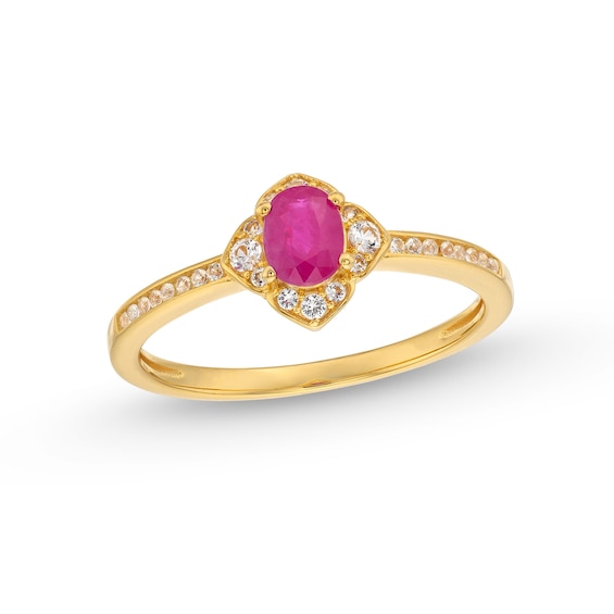 Oval Certified Ruby and 1/6 CT. T.w. Diamond Flower Frame Ring in 10K Gold