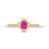 Thumbnail Image 4 of Oval Certified Ruby and 1/6 CT. T.W. Diamond Flower Frame Ring in 10K Gold