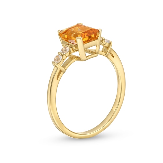 Emerald-Cut Citrine and 1/10 CT. T.w. Diamond Ring 10K Gold