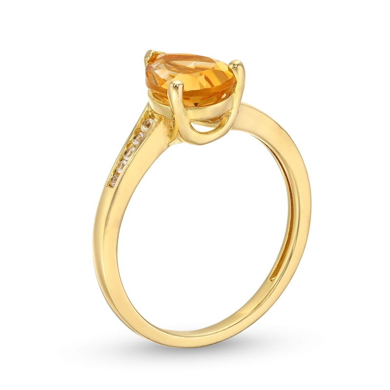 Main Image 3 of Pear-Shaped Citrine and 1/15 CT. T.W. Diamond Bypass Ring 10K Gold