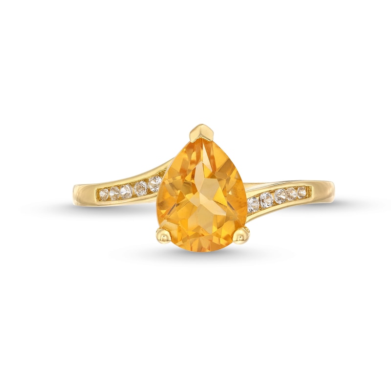 Main Image 4 of Pear-Shaped Citrine and 1/15 CT. T.W. Diamond Bypass Ring 10K Gold