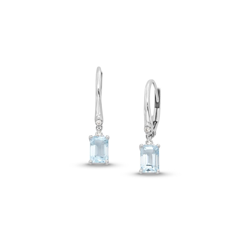 Main Image 1 of Oval-Cut Aquamarine and 1/20 CT. T.W. Diamond Drop Earrings in 10K White Gold