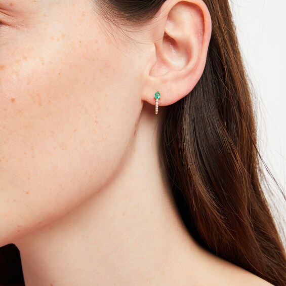 Pear-Shaped Emerald and 1/15 CT. T.w. Diamond J-Hoop Earrings in 10K Gold