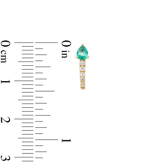 Pear-Shaped Emerald and 1/15 CT. T.w. Diamond J-Hoop Earrings in 10K Gold