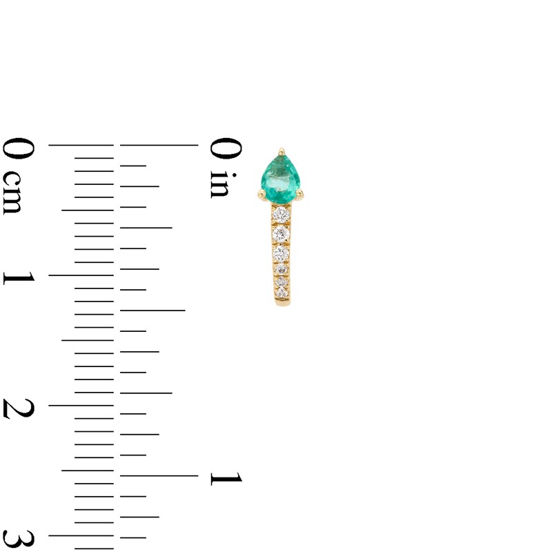 Main Image 3 of Pear-Shaped Emerald and 1/15 CT. T.W. Diamond J-Hoop Earrings in 10K Gold