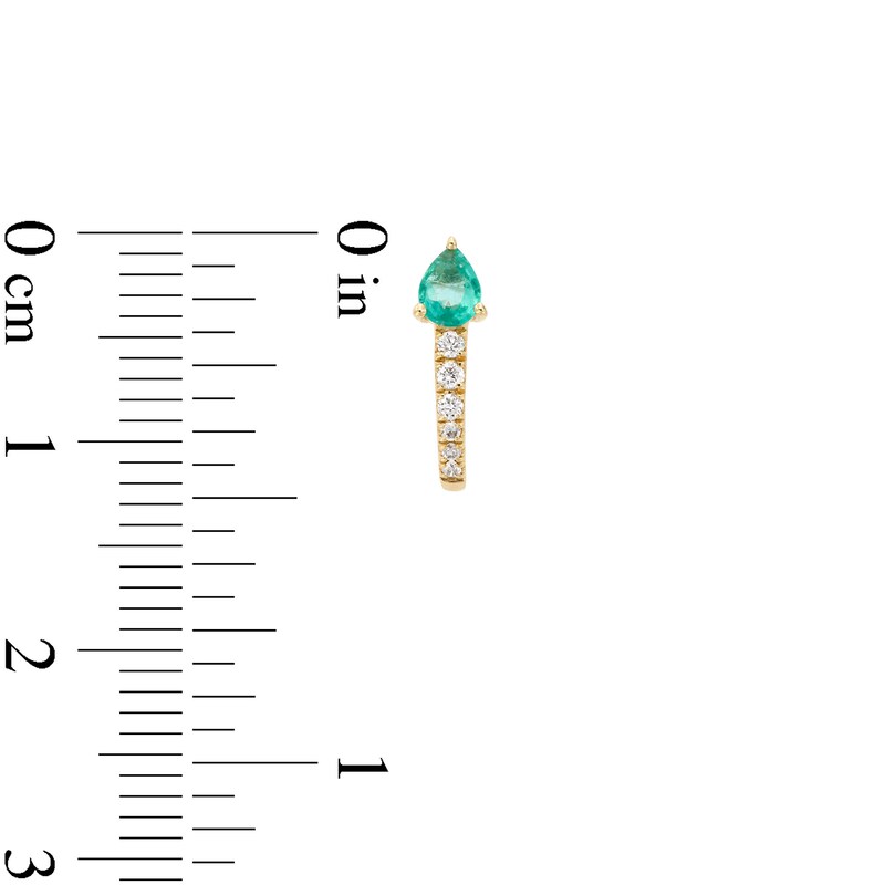 Pear-Shaped Emerald and 1/15 CT. T.W. Diamond J-Hoop Earrings in 10K Gold