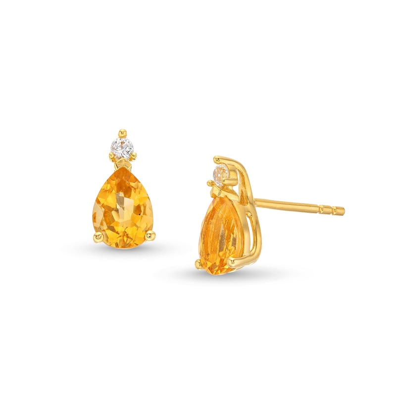 Main Image 1 of Pear-Shaped Citrine and 1/20 CT. T.W. Diamond Stud Earrings 10K Gold