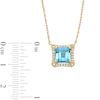 Thumbnail Image 2 of Asscher-Cut London Blue Topaz and 1/10 CT. T.W. Diamond Concave Frame Necklace in 10K Gold
