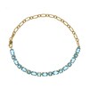Thumbnail Image 1 of Oval and Round Swiss Blue Topaz with Paper Clip Chain Half-and-Half Bracelet in 10K Gold - 7.25"