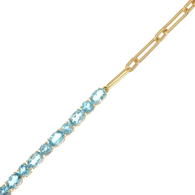 Oval and Round Swiss Blue Topaz with Paper Clip Chain Half-and-Half Bracelet in 10K Gold - 7.25"