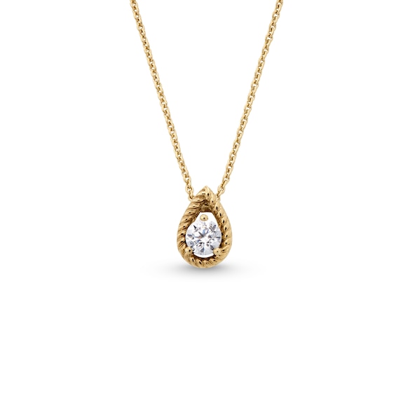 1/5 CT. Diamond Solitaire Rope-Textured Pear-Shaped Frame Pendant in 10K Gold