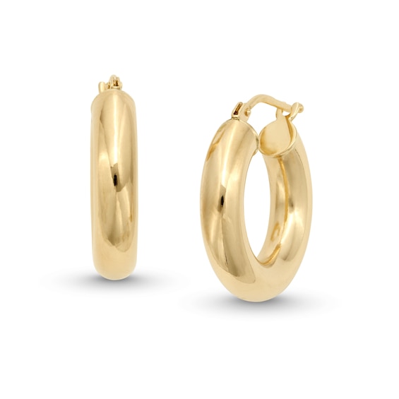 18.0mm Tube Hoop Earrings in Hollow 14K Gold