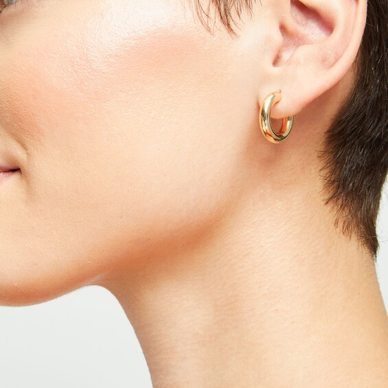 18.0mm Tube Hoop Earrings in Hollow 14K Gold