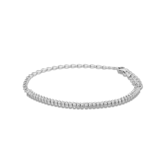 1/2 CT. T.w. Diamond Double Row Half-and-Half Chain Bracelet in 10K White Gold - 9"