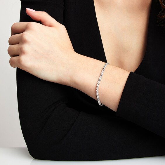 1/2 CT. T.w. Diamond Double Row Half-and-Half Chain Bracelet in 10K White Gold - 9"