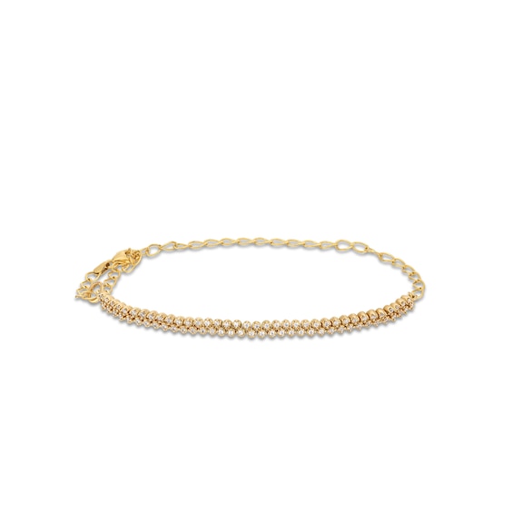 1/2 CT. T.w. Diamond Double Row Half-and-Half Chain Bracelet in 10K Gold - 9"
