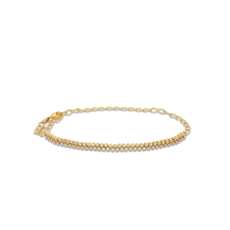 Main Image 1 of 1/2 CT. T.W. Diamond Double Row Half-and-Half Chain Bracelet in 10K Gold - 9"