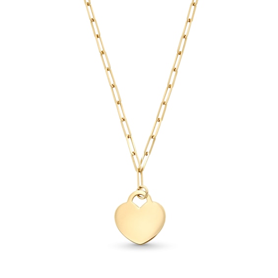 Heart-Shaped Disc Paper Clip Link Chain Necklace in Hollow 10K Gold - 17.75"