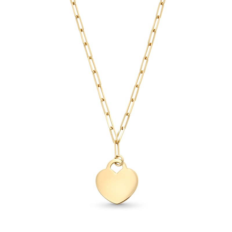 Main Image 1 of Heart-Shaped Disc Paper Clip Link Chain Necklace in Hollow 10K Gold - 17.75"