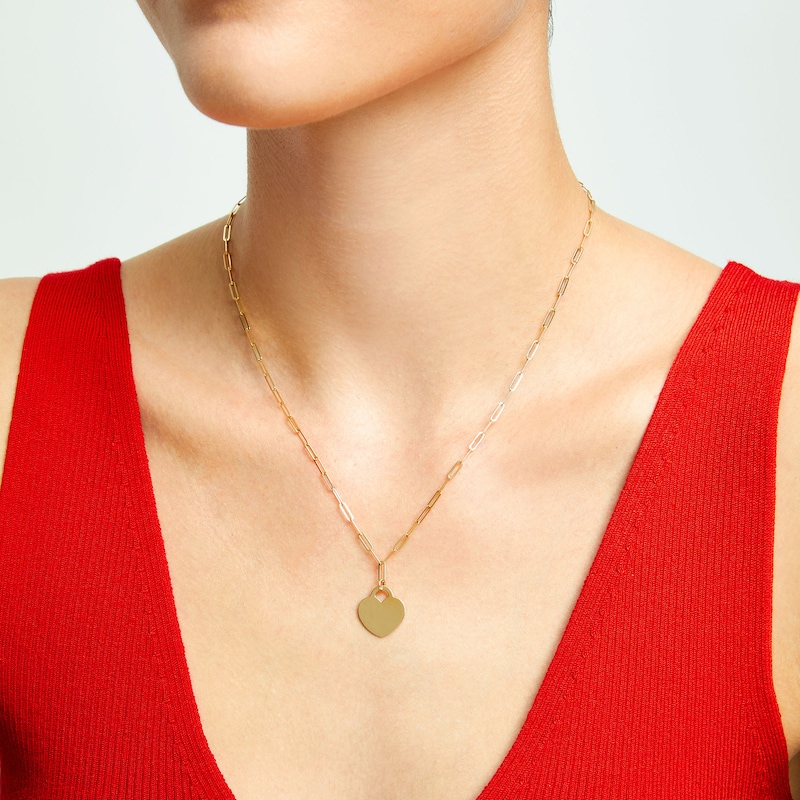 Main Image 2 of Heart-Shaped Disc Paper Clip Link Chain Necklace in Hollow 10K Gold - 17.75"