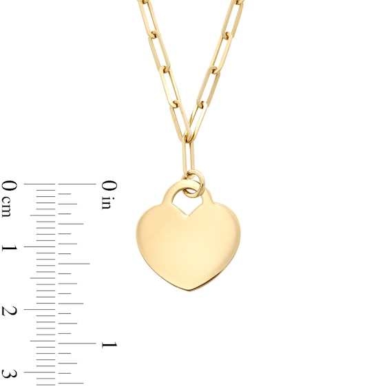 Heart-Shaped Disc Paper Clip Link Chain Necklace in Hollow 10K Gold - 17.75"