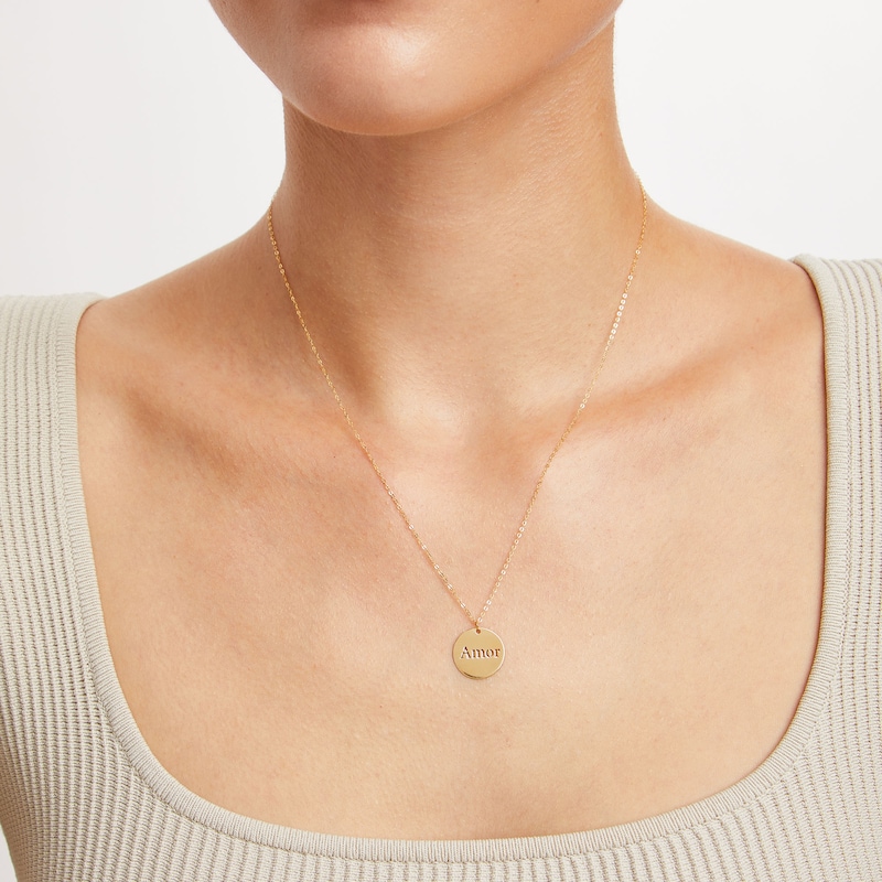 "Amor" Disc Pendant in 14K Gold